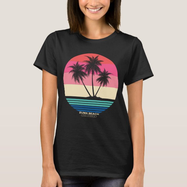Retro Sunset Palm Trees Zuma Beach T-Shirt (Front)