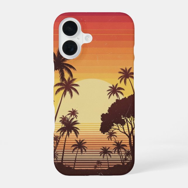 Retro Sunset Palms Lines iPhone Case (Back)