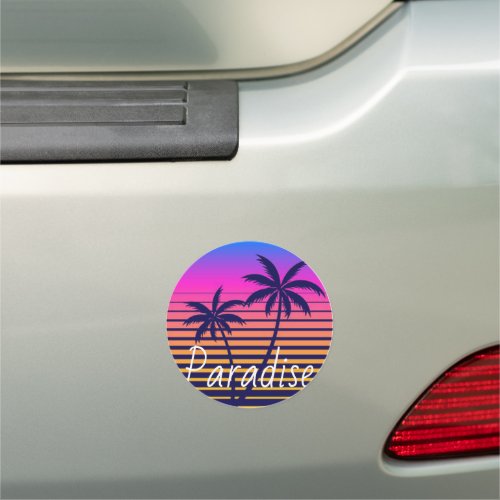 Retro sunset Paradise   Car Magnet