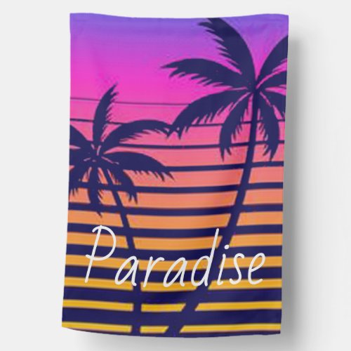 Retro sunset Paradise  House Flag