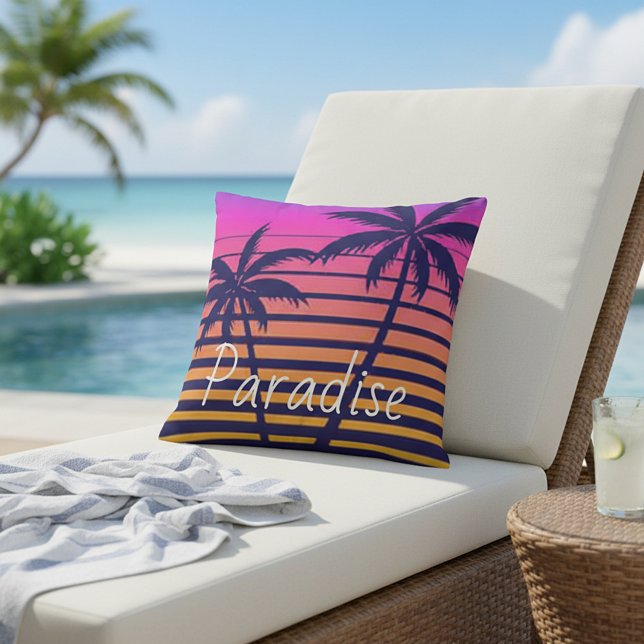 Retro sunset Paradise Outdoor Pillow (Creator Uploaded)