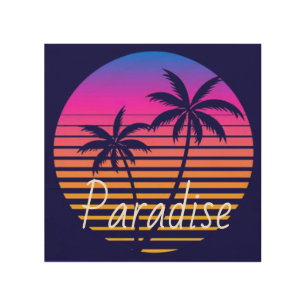 Retro sunset Paradise Wood Wall Art