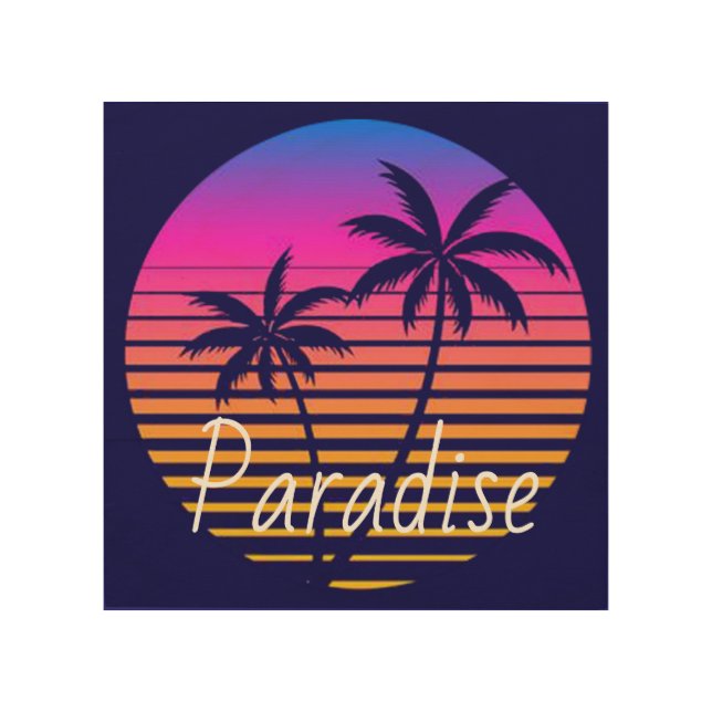 Retro sunset Paradise   Wood Wall Art (Front)