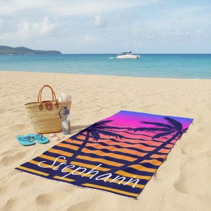 Retro sunset Personalized Beach Towel