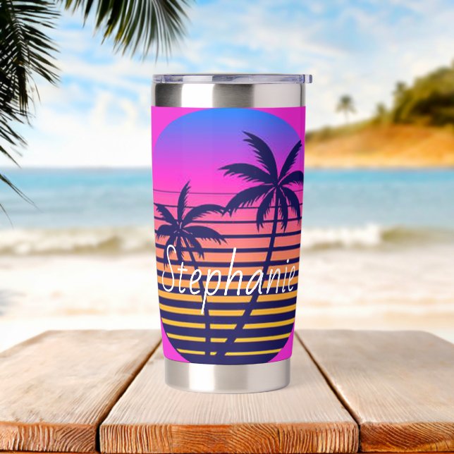 Retro sunset Personalized  Insulated Tumbler (Beach)