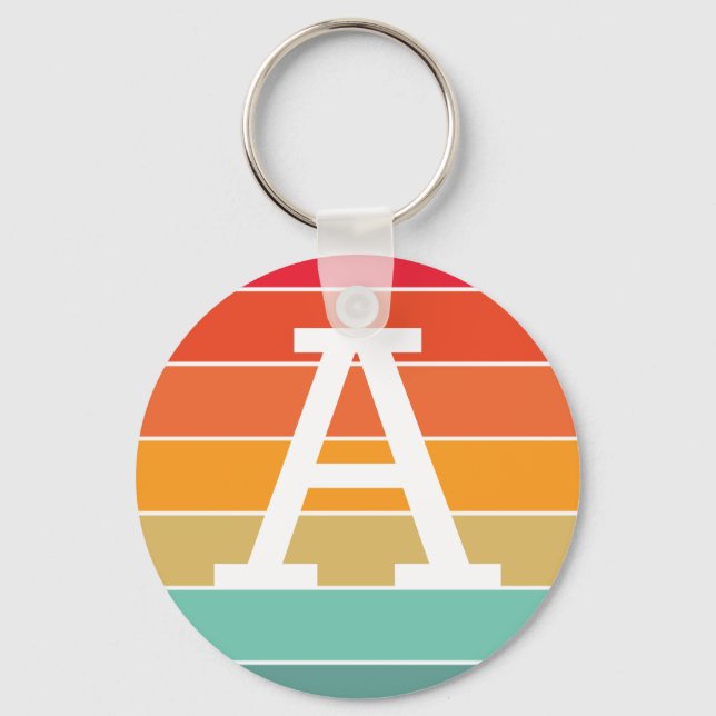 Retro Sunset Personalized Monogram Keychain (Front)