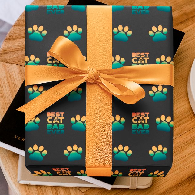 Retro Sunset Photo Fathers Day Best Cat Dad Ever Wrapping Paper (Creator Uploaded)