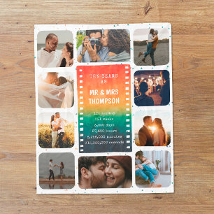 Retro Sunset Photo Mr and Mrs 10th Anniversary Fleece Blanket