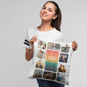 Retro Sunset Photo Mr and Mrs 2nd Anniversary Throw Pillow