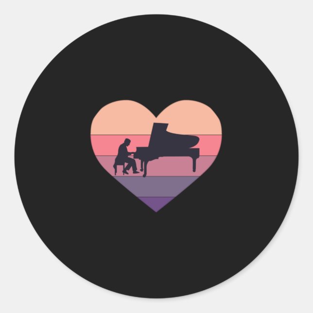 Retro Sunset Piano Piano Grand Piano Classic Round Sticker (Front)