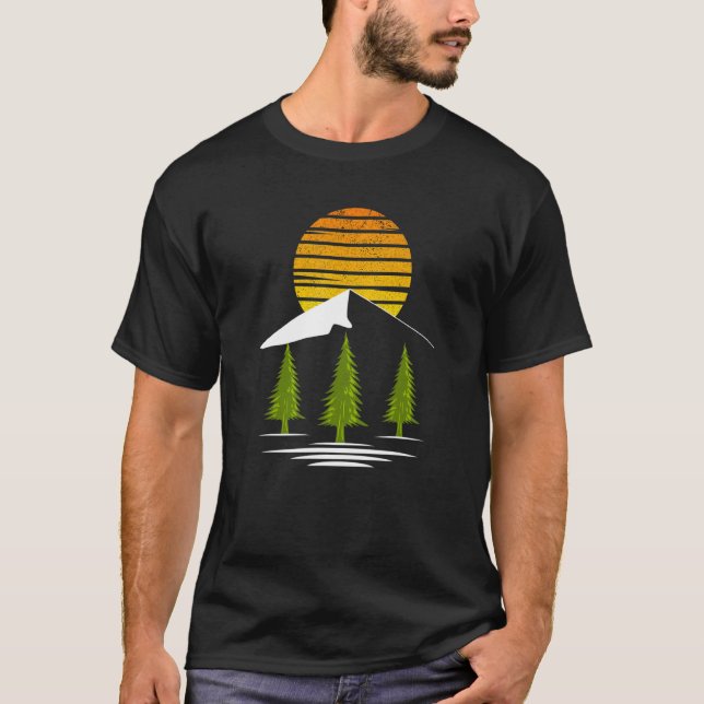 Retro Sunset Pine Trees & Mountain Scene For Men T-Shirt (Front)