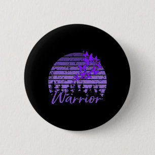 Retro Sunset Purple Butterfly Fibro Lupus Warrior Button