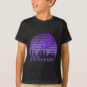 Retro Sunset Purple Butterfly Fibro Lupus Warrior  T-Shirt