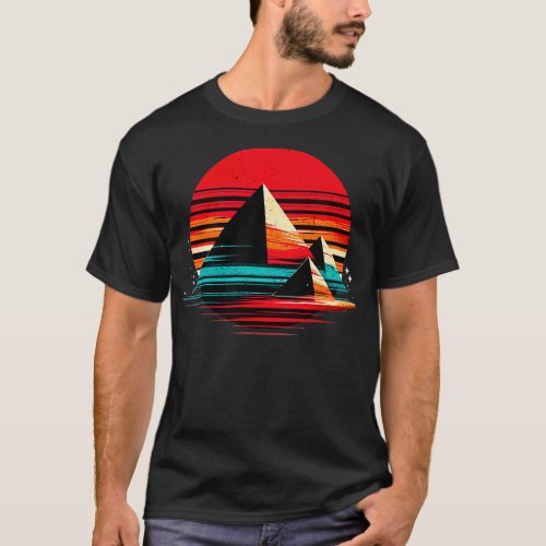 Retro Sunset Pyramids of Giza Design T_Shirt