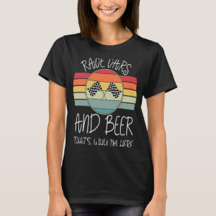 Retro Sunset Race Cars And Beer Checkered Flag Rac T-Shirt