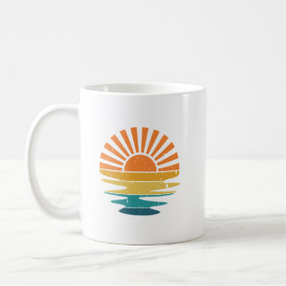 Retro Sunset Rays Wavy, Retro Summer Sunset Coffee Mug