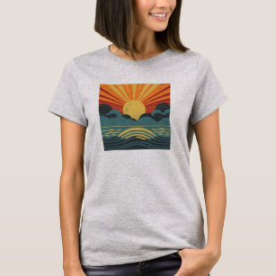 Retro Sunset Rays Wavy T-shirt Vintage Sunset Shirt Sunshine 