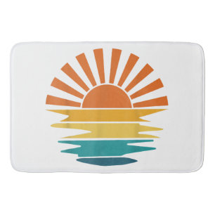 Retro Sunset Rays Wavy Vintage Retro Sunshine Sun Bath Mat