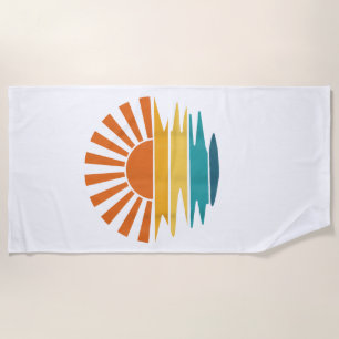 Retro Sunset Rays Wavy Vintage Retro Sunshine Sun  Beach Towel