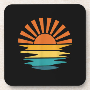 Retro Sunset Rays Wavy Vintage Retro Sunshine Sun Beverage Coaster