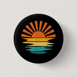 Retro Sunset Rays Wavy Vintage Retro Sunshine Sun Button