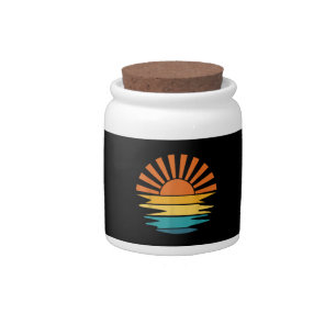 Retro Sunset Rays Wavy Vintage Retro Sunshine Sun Candy Jar