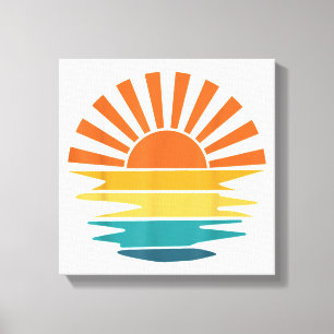 Retro Sunset Rays Wavy Vintage Retro Sunshine Sun Canvas Print
