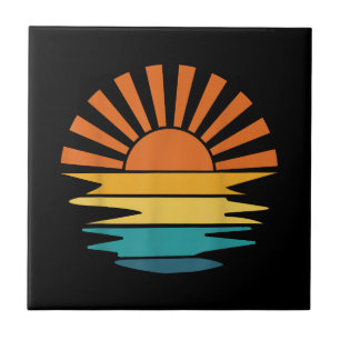 Retro Sunset Rays Wavy Vintage Retro Sunshine Sun Ceramic Tile