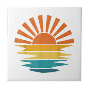 Retro Sunset Rays Wavy Vintage Retro Sunshine Sun  Ceramic Tile