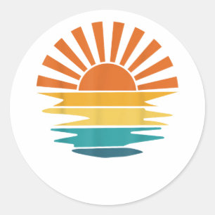 Retro Sunset Rays Wavy Vintage Retro Sunshine Sun Classic Round Sticker