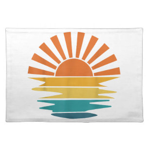 Retro Sunset Rays Wavy Vintage Retro Sunshine Sun  Cloth Placemat