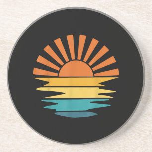Retro Sunset Rays Wavy Vintage Retro Sunshine Sun Coaster