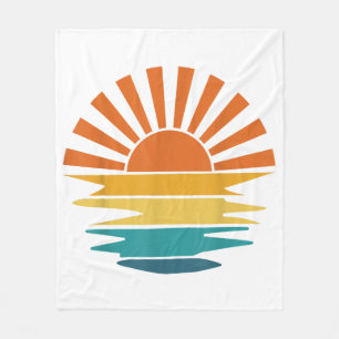 Retro Sunset Rays Wavy Vintage Retro Sunshine Sun Fleece Blanket
