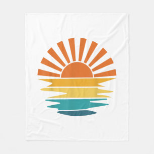 Retro Sunset Rays Wavy Vintage Retro Sunshine Sun Fleece Blanket