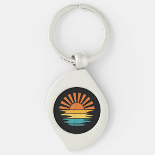 Retro Sunset Rays Wavy Vintage Retro Sunshine Sun  Keychain