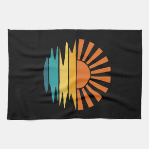 Retro Sunset Rays Wavy Vintage Retro Sunshine Sun Kitchen Towel