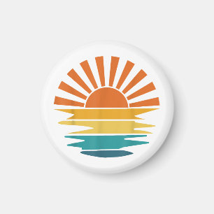 Retro Sunset Rays Wavy Vintage Retro Sunshine Sun Magnet