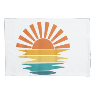 Retro Sunset Rays Wavy Vintage Retro Sunshine Sun Pillow Case