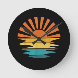Retro Sunset Rays Wavy Vintage Retro Sunshine Sun Round Clock
