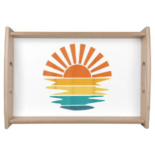 Retro Sunset Rays Wavy Vintage Retro Sunshine Sun Serving Tray
