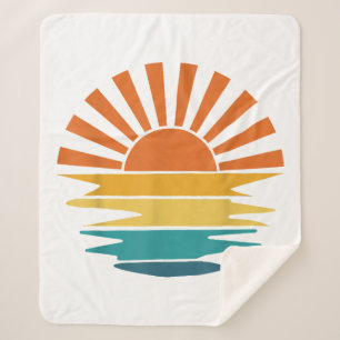 Retro Sunset Rays Wavy Vintage Retro Sunshine Sun Sherpa Blanket