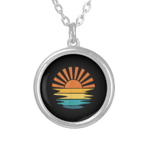 Retro Sunset Rays Wavy Vintage Retro Sunshine Sun Silver Plated Necklace