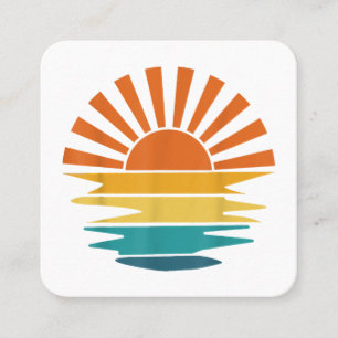 Retro Sunset Rays Wavy Vintage Retro Sunshine Sun Square Business Card
