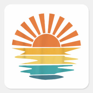 Retro Sunset Rays Wavy Vintage Retro Sunshine Sun Square Sticker