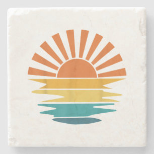 Retro Sunset Rays Wavy Vintage Retro Sunshine Sun  Stone Coaster
