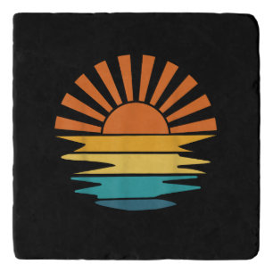 Retro Sunset Rays Wavy Vintage Retro Sunshine Sun Trivet