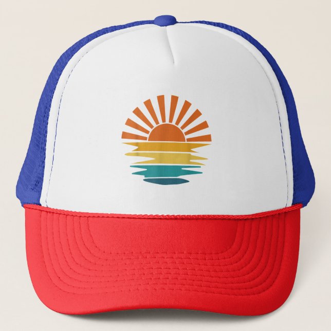 Retro Sunset Rays Wavy Vintage Retro Sunshine Sun  Trucker Hat (Front)