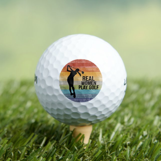 Retro Sunset Real Women Play Golf Golf Balls (Insitu Tee)