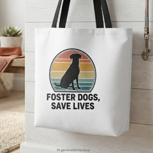 Retro Sunset Rescue Dog Advocate Holiday Tote Bag