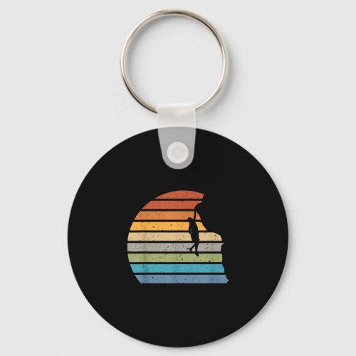 Retro sunset rock climbing backpacker mountain keychain